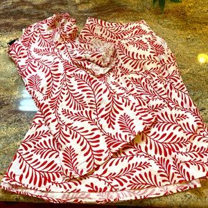 Who What Wear Size 4X Blouse and Size 24 Skirt Cream and Red Linen Matching Set
